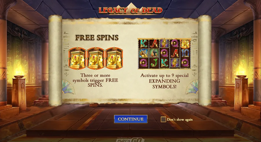 legacy of dead freespins