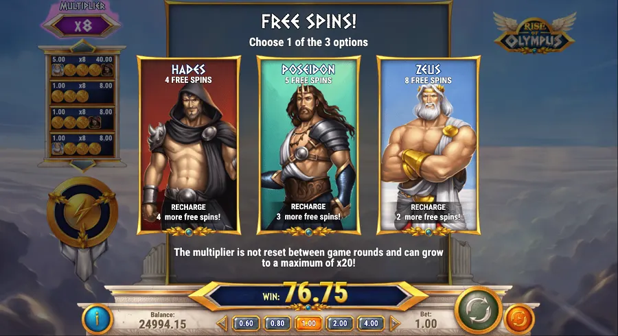 rise of olympus freespins